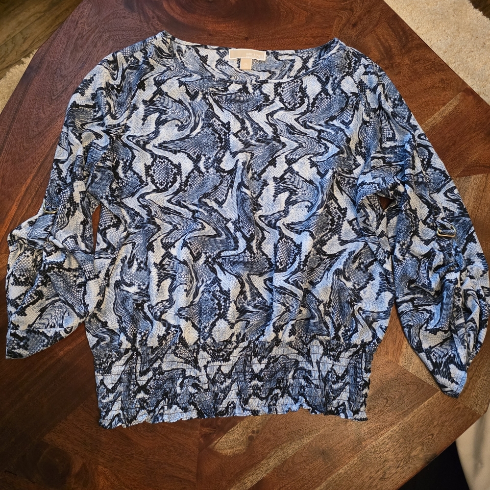 Michael Kors Blue and‎ Black Patterned Top